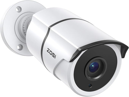 ZOSI 2MP 1080P HD-TVI CCTV Home Security Camera with Audio, Built-in Mic, IP66 Weatherproof, Night Vision, Indoor Outdoor Surveillance Camera, Only Compatible for ZOSI 3K Lite Analog DVR - White
