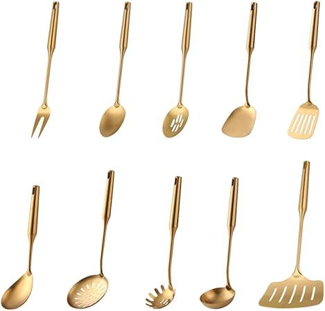 Metal Frying Fish Turn Over Shovel Cooking Utensils Set Serving Fork Spoon Skimmer Slotted Spaghetti Spoon Soup Ladle for Kitchen