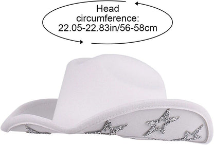 Western Cowboy Hat for Women Men, Sparkly Rhinestone Star Cowgirl Hat Wide Brim Cowboy Hat for Western Theme Party