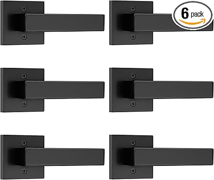 Probrico Pack of 6 Door Lever Dummy Lever Door Handles for Closets French Doors,Square Dummy Door Lever,Non-Turning Single Side Pull with Black Finish,Easy Installation Pull Only Lever Set