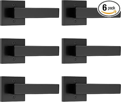 Probrico Pack of 6 Door Lever Dummy Lever Door Handles for Closets French Doors,Square Dummy Door Lever,Non-Turning Single Side Pull with Black Finish,Easy Installation Pull Only Lever Set