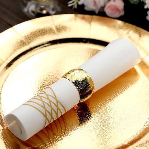 Tableclothsfactory 20 Pack | Gold Foil White Airlaid Soft Linen-Feel Paper Dinner Napkins, Disposable Hand Towels