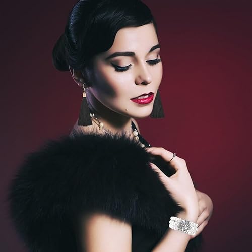 1920S Accessories for Women Pearl Necklace Plume Headband Long Gloves Multi-Layer Rhinestones Pearl Bracelet Earrings