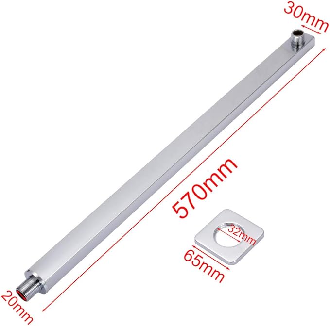 24" Chrome Wall Mounted Square Shower Extension Arm For Rainfall Shower Head Bathroom Tools Accessories,as shown