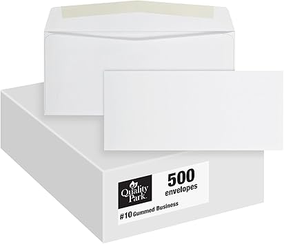 Quality Park 10 Envelopes, Letter Size White Mailing Envelopes, 4-18x9-12 Inch, No Window Business Envelopes, Gummed Closure, 500Box (QUA90020)
