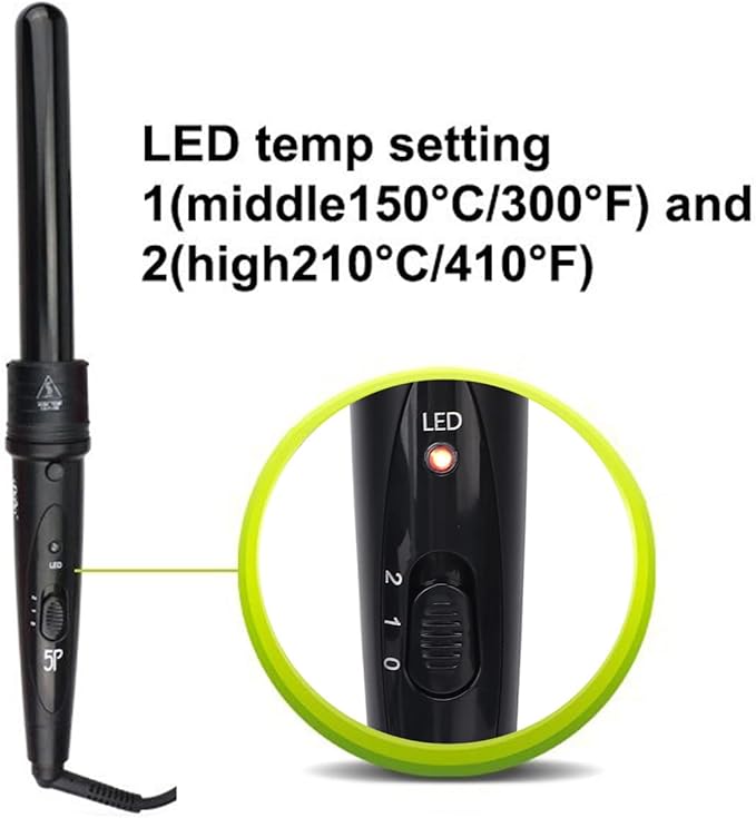 Curling Iron Wand, Ceramic 5 in 1 Curling Wand Set Interchangeable 5 Different Barrels Quickly Heating Temperature Adjustable for All Hair Types for me Use U.S. regulations2213