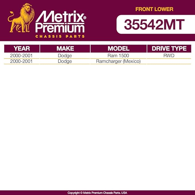 Metrix Premium Chassis Parts - Front Lower Ball Joint Fits 2000-2001 Dodge Ram 1500 RWD, 2000-2001 Dodge Ramcharger (Mexico), Replacement K7365, Made in Europe