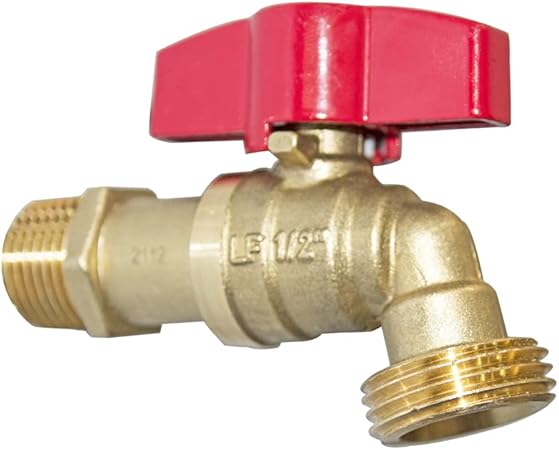 HQMPC Outdoor Spigot Hose Ball Valve Hose Bibb Garden Hose Connect Bibb Shut Off Valve No Lead Brass Stop Valve 12" MNPT Connect 34" GHT Outlet 1 Pcs