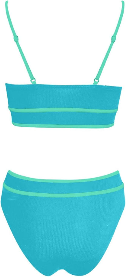 Bikini Sets for Women Two Piece High Waisted Ribbed Swimsuits High Cut Color Block Adjustable Straps Bathing Suits