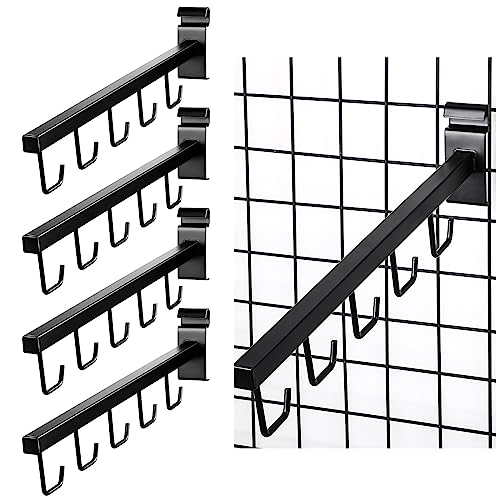 Qunclay 5 Packs Wire Grid Waterfall Faceout with 5 Hooks for Gridwall, J Hook Gridwall Hooks Square Tube Fixture for Grid Wall Totes Bag Merchandising Accessories Display 15.7 Inch(Black)
