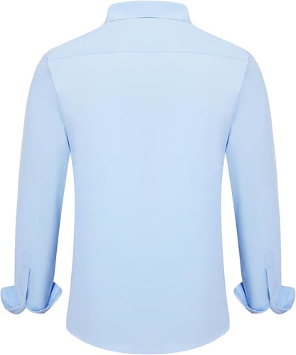 Men's Long Sleeve Dress Shirts, Regular Fit Stretch Wrinkle-Free Business Casual Button-Down Shirts with Front Pocket