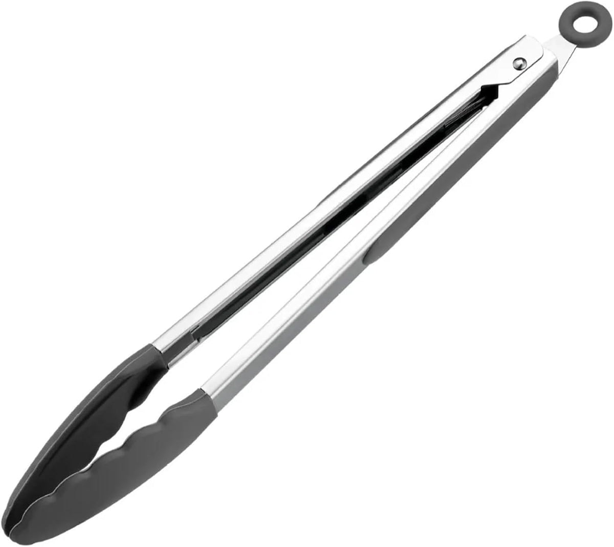Silicone Kitchen BBQ Tongs Stainless Steel Locking Cooking With Tips Non-Slip Food(12 inch Gray)