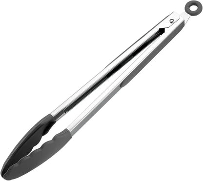 Silicone Kitchen BBQ Tongs Stainless Steel Locking Cooking With Tips Non-Slip Food(12 inch Gray)