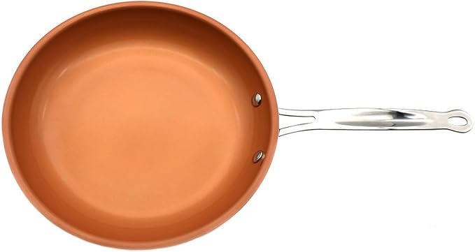 Toutrop Nonstick Copper Frying Pan, Chef Skillet with Ceramic Coating, Oven Dishwasher Safe, Induction Skillet for All Stoves, PFOA Free,Brass,12 inch