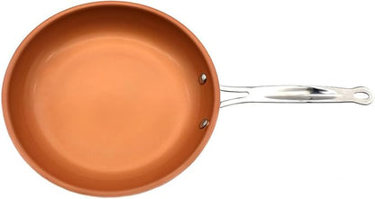 Toutrop Nonstick Copper Frying Pan, Chef Skillet with Ceramic Coating, Oven Dishwasher Safe, Induction Skillet for All Stoves, PFOA Free,Brass,12 inch