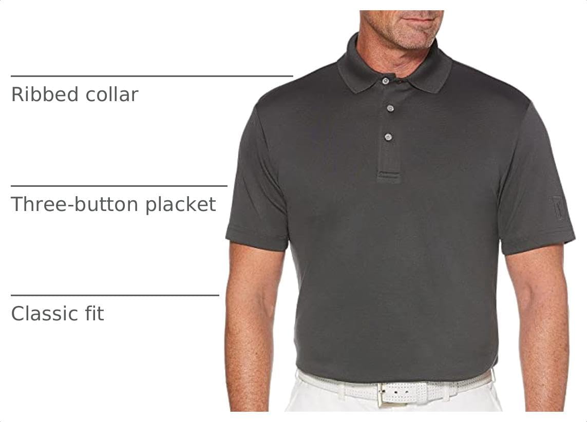 PGA Tour Men's Airflux Solid Mesh Short Sleeve Classic Golf Polo Shirt