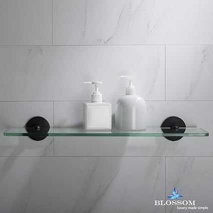 Blossom Glass shelf Tempered Glass Solid Brass Bathroom Accessory Rectangular Shower Storage Wall Mount Matt Black BA02 507 04