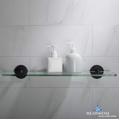 Blossom Glass shelf Tempered Glass Solid Brass Bathroom Accessory Rectangular Shower Storage Wall Mount Matt Black BA02 507 04