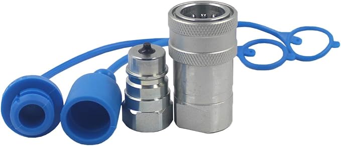 1-Set 14'' Ag ISO5675 Carbon Steel Hydraulic Quick Disconnect CouplingCoupler Poppet Valve,Pioneer Type, Set wDust Cap