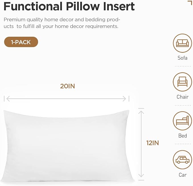 Acanva Decorative Rectangle Throw Pillow Inserts Hypoallergenic Form Stuffer Cushion Sham Filler, 1 Count (Pack of 1), White