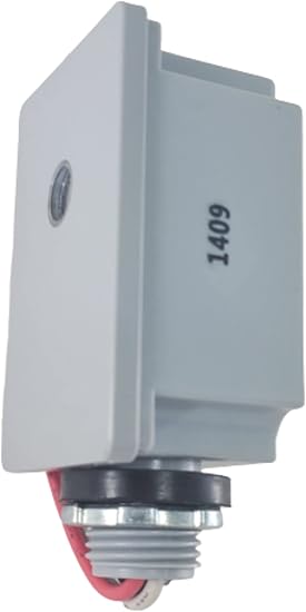 Touch  Glow Outdoor Hardwired Stem Mount Light Control Sensor with Photocell with Light and Adjustment Slide Bar, Photocell Light Sensor for Outdoor Lighting Dusk to Dawn Sensor, Gray, EZ-351