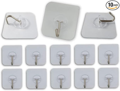 10 PCS Self Adhesive Heavy Duty Waterproof Transparent Wall Hooks, Kitchen Hooks, Bathroom Shower Hooks, Towel Hooks, Home Improvement Hooks