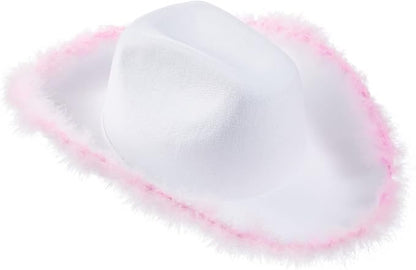 Women Men Western Cowboy Hat Furry Sequin Light Up Stars Tassels Cowboy Party Hat Classic Western Cowboy Cap