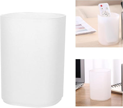 Transparent Frosted PP Pencil Pen Holder Cup,Desk Accessories Holder,Makeup Brush Storage Organizer,Modern Design Desktop Stationery Organizer (White)