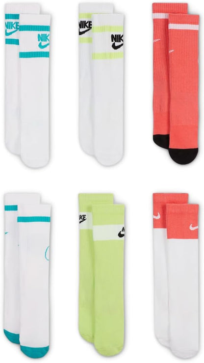 Nike Unisex Kids' Everyday Cushioned Crew Socks (6-Pack) | Boys and Girls( 3Y-5Y)