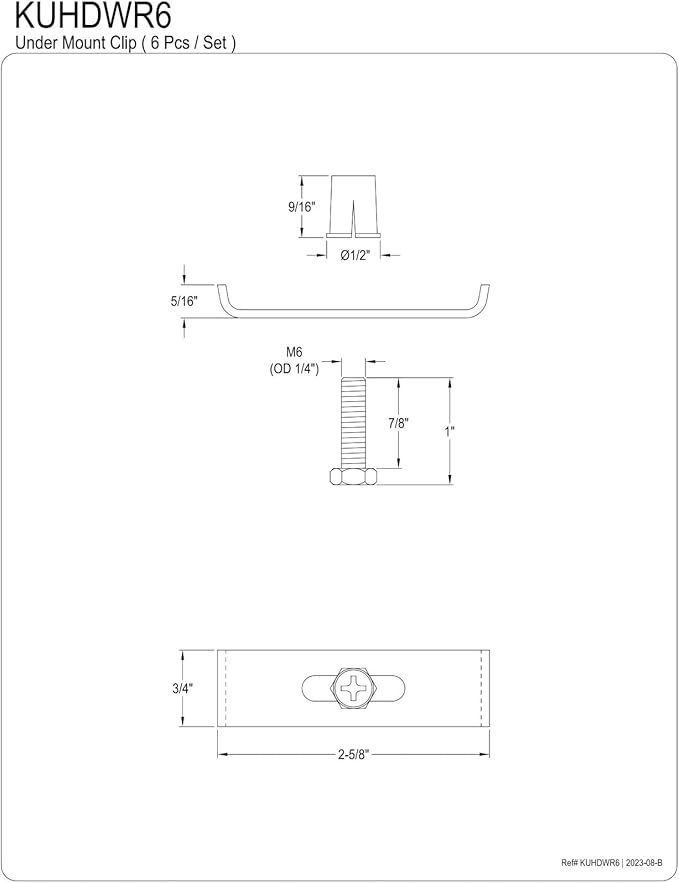Elements of Design KUHDWR6 Parts for Undermount Sink