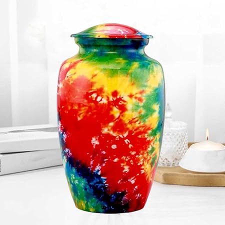 Tie-Dye Cremation Urn for Ashes - Large Memorial Urn for Human Ashes Adult Female  Male  Decorative Burial Urn for Women  Men  Funeral Cremation Urn with Velvet Bag
