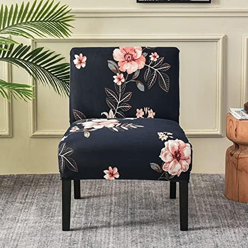 Velvet Armless Accent Chair Covers Black Extra Large Stretch Accent Slipper Chair Slipcover Non-Slip Sofa Covers Removable Chair Furniture Protecto Cover for Living Room Hotel
