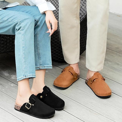 DDXYYDS Suede Clogs Men & Women Unisex Leather Mules Soft Cork Footbed Adjustable Buckle Slip Sandals Potato Shoes with Arch Support.