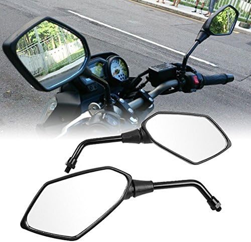 Motorcycle Rear View Side Mirrors-10mm Clockwise Threaded Mounting Bolt-Fits for Kawasaki, for Suzuki, for Victory and More-Pair