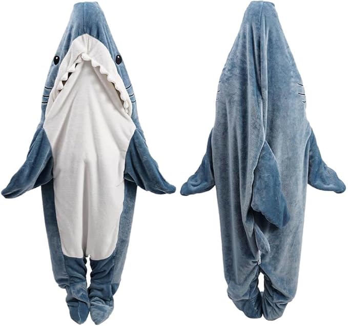 Shark Blanket Hoodie Onesie for Adult  Kid, Wearable Shark Sleeping Bag, Soft Cozy Onesie Costume
