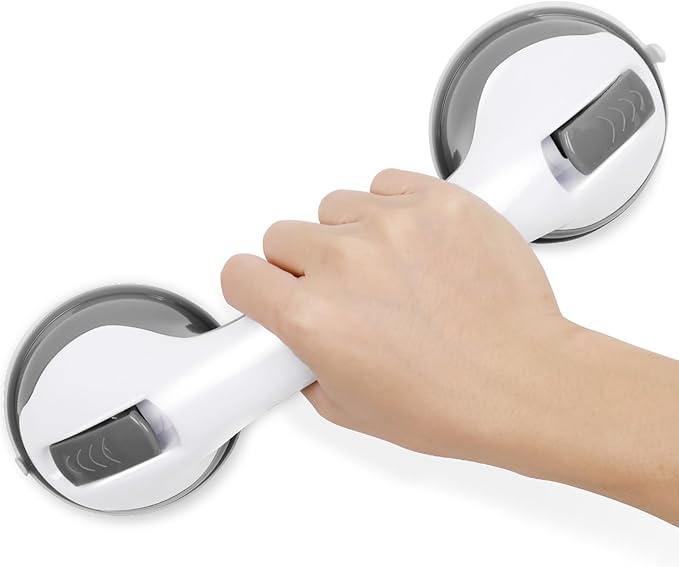 Shower Handle 2 Packs Grab Bars for Bathtubs  Showers, 12 inch Grab Bars for Bathroom with Strong Hold Suction Cup, Balance Bar Safety Hand Rail for Injury, Senior, Elderly Grey