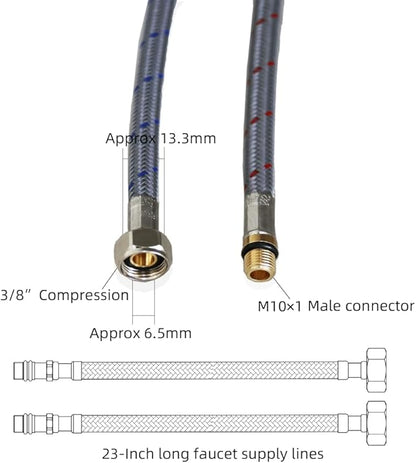 Long Faucet Connector Braided Stainless Steel 304 Supply Hose 38-Inch Female Compression Thread, x 2 Pcs (1 Pair)
