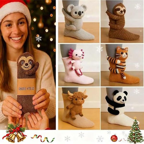 Animal Socks - 2026 New Hug Socks, Sloth socks, Cute Funny 3D Knit Animal Sock for Women Kids Christmas Gifts