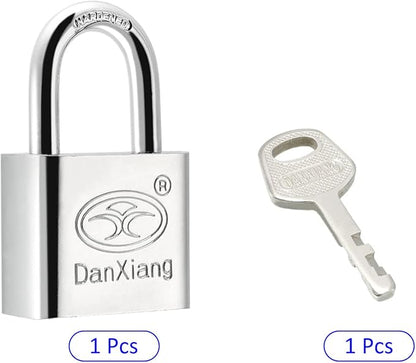 Stainless Steel Padlock - Garden Shackle Locks, Keyed Alike & Chrome Finish, Apply to Backpacks/Storage Boxes (40mm Body Wide, Silver)