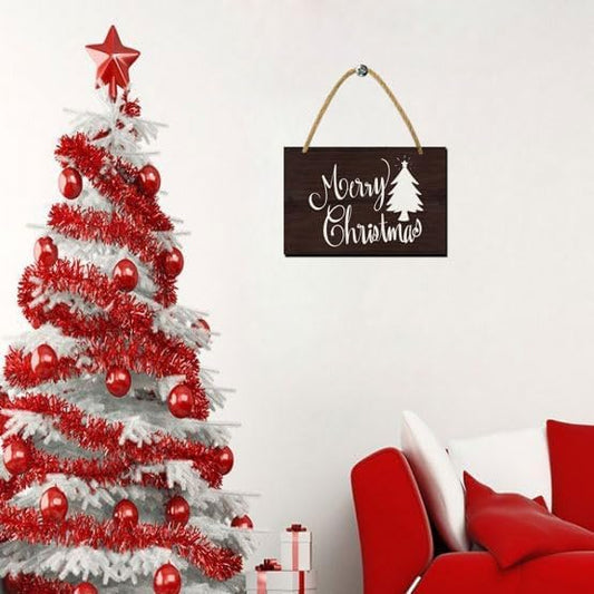 KPSheng Christmas Square Plank Hanging Sign, Rustic Farmhouse Christmas Wreath Wooden Wall Sign, Holiday Decoration Home Windows and Doors Indoor Outdoor Decoration 8x12 in