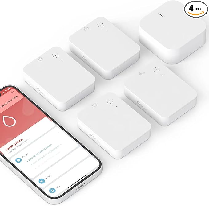 TREATLIFE Smart Water Leak Detector 4 Pack  Zigbee Hub Kits, Water Sensor Alarm Compatible with Alexa and Google Home, Sensitive Leak and Drip Alert, for Kitchen, Bathroom, and Basement
