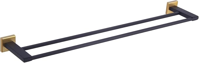 GERZWY 30 Inch Double Towel Bar Rack, Stainless Steel Modren Square Towel Holder for Bathroom Kitchen Wall Mounted (Black  Gold) JG1902C75-BD