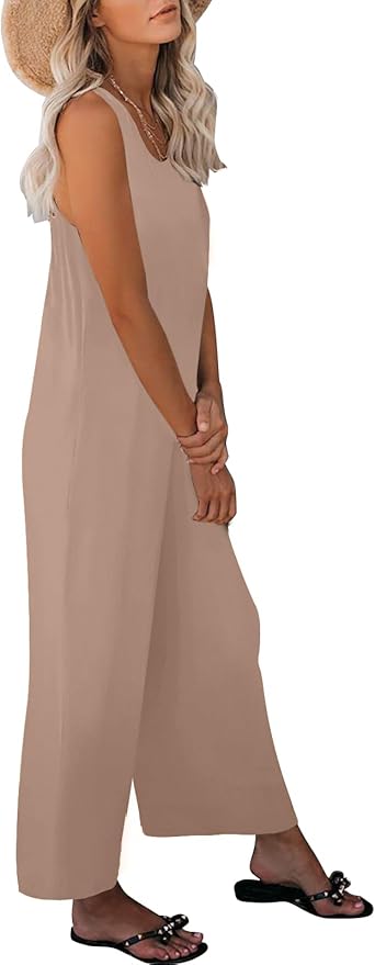Women's Summer Casual Loose Tank Jumpsuit Sleeveless Crewneck Long Pants Jumpsuit Romper with Pockets