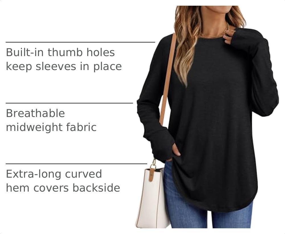 AUTOMET Womens Long Sleeve Shirts Crew Neck Casual Tshirts Fall Fashion Tops Loose Fit Lightweight Y2k Outfits Clothes