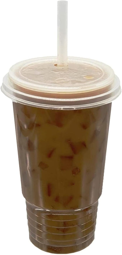 Tankon,100 Sets - 32 oz. Disposable Clear Plastic Cups With Lids and PLA Boba Straws 32oz.
