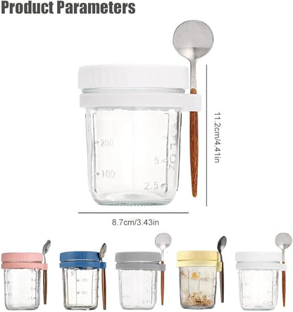 Overnight Oats Jars,Glass Yogurt Jars for Overnight,Leak Proof Mason Glass Jars for Milk Cereal,Chia Pudding Jars,Oats Containers with Spoon,Lid and Measurement Marks for Meal Prep (Gray)