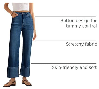 KUNMI Women's Wide Leg Jeans High Waisted Straight Leg Stretchy Denim Pants with Pockets