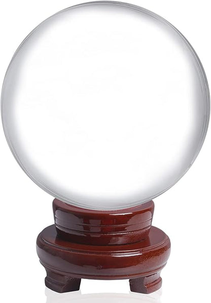 LONGWIN 120mm (4.7 inch) Large Crystal Divination Ball Decorative Glass Balls Photography Props Free Wooden Stand