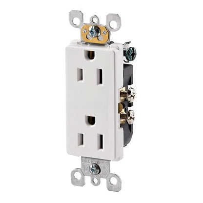 Leviton 5325-WMP 15 Amp, 125 Volt, Decora Duplex Receptacle, Residential Grade, Grounding, 10-Pack, White
