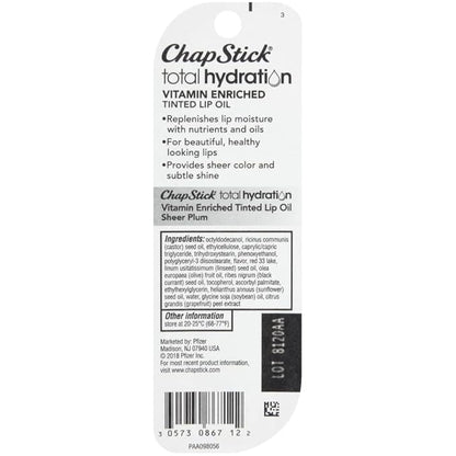 ChapStick Total Hydration Vitamin Enriched Sheer Plum Tinted Lip Oil Tube, Lip Care - 0.24 Oz